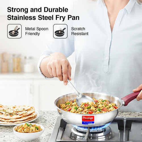 Prestige Platina Popular Stainless Steel Unique Impact Forged Bottom Fry Pan 26cm (3 L) (Silver) - Detail View